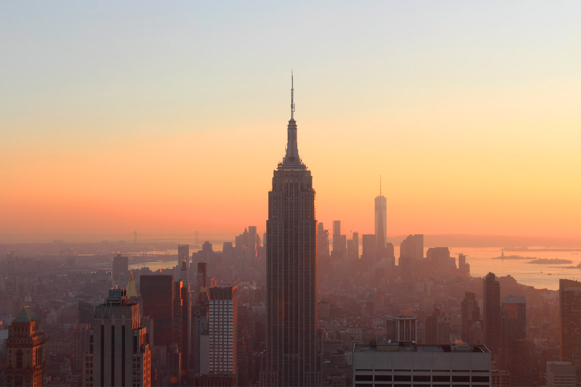 Vista de Nova York ao entardecer, foto feita a partir do Top of the Rock