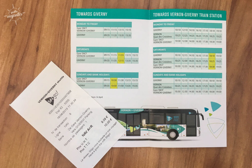 panfleto com horários de onibus Vernon-Giverny