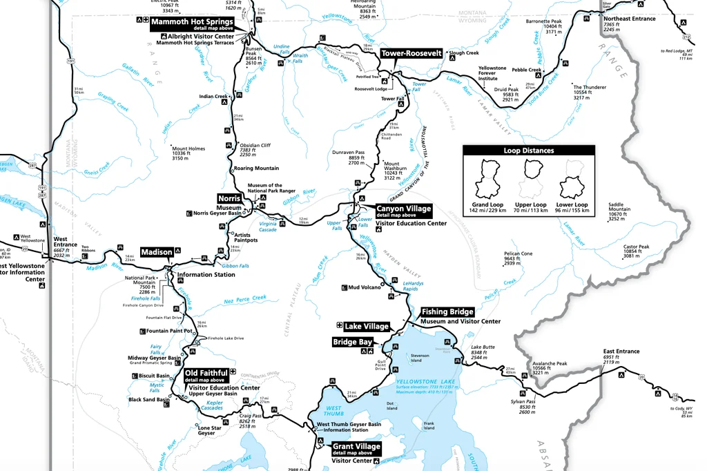 mapa do parque yellowstone em 2 dias