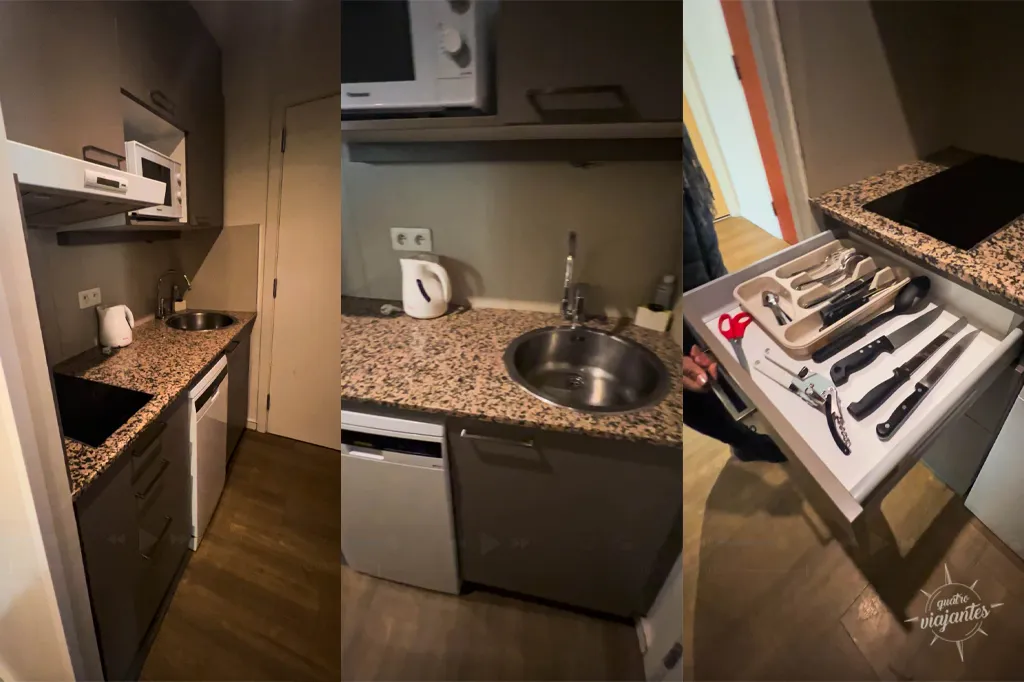 Hospedagem em Bruxelas, cozinha equipada do Citadines